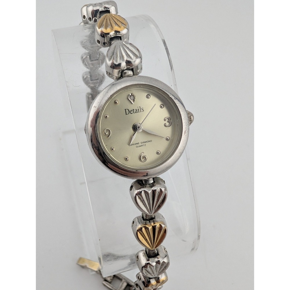 Vintage Details Women's Watch 22mm Case Two Tone 7" Seashelll Heart Band- Works